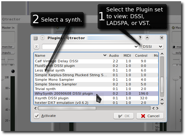 Select the format of plugins to see, and then select which synth you want to use