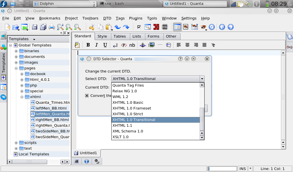 choose your dtd from the dialogue box and be sure to mark to convert the document to your new dtd type